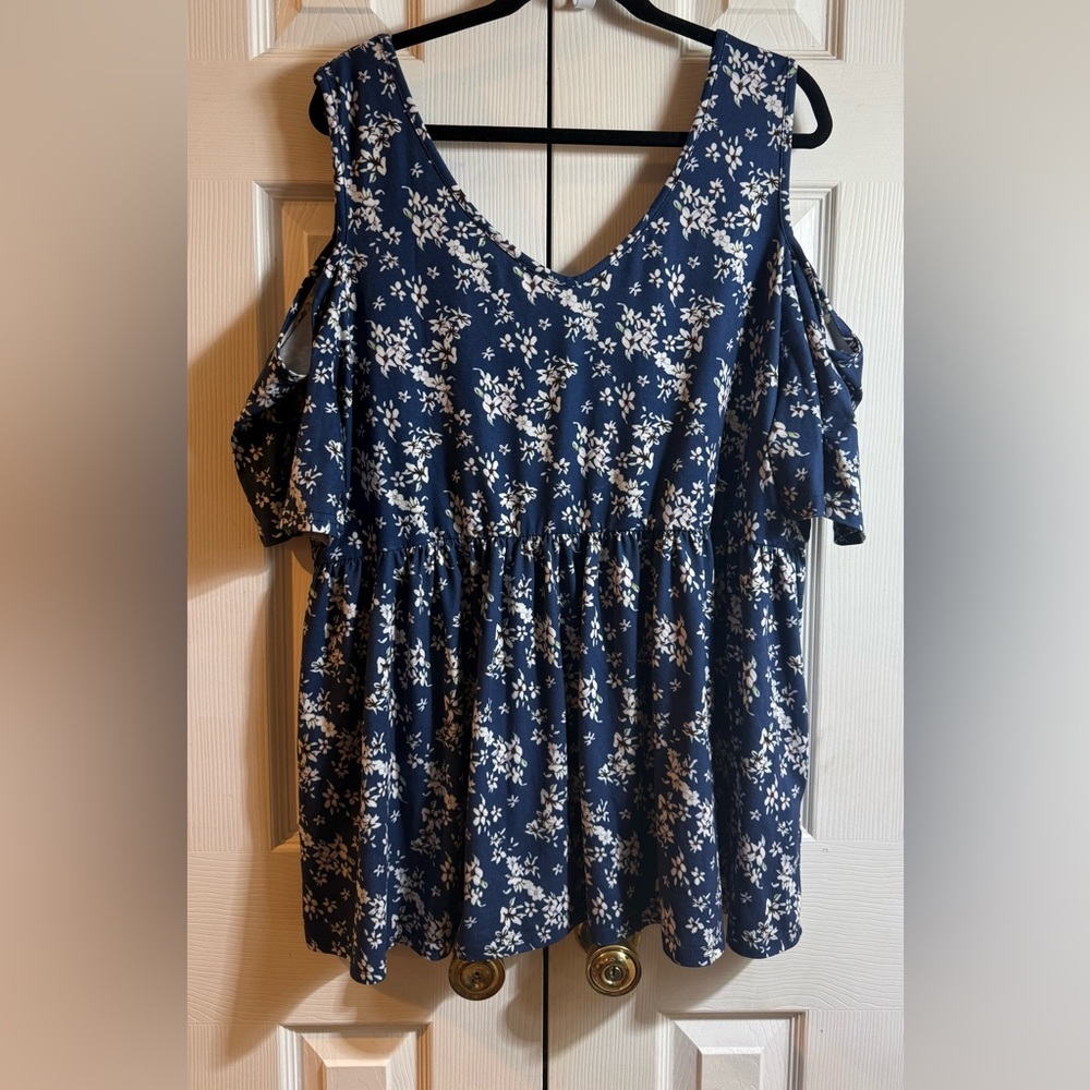 Navy Floral Cold Shoulder Blouse